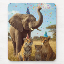 Afrikaanse feestbeesten met hoeden en confetti