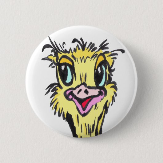 Afrikaanse Funny Ostrich Cartoon Button (Voorkant)