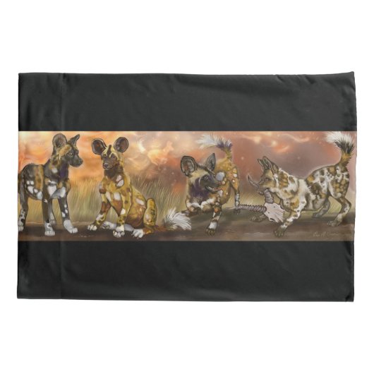 Afrikaanse gekleurde Puppies Kussensloop (Achterkant)