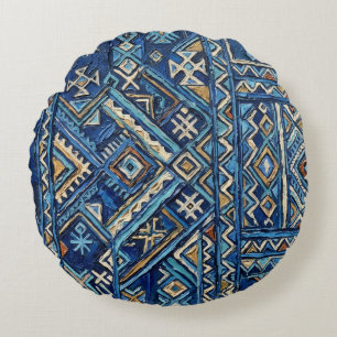 Afrikaanse Geometrische Impasto Schilderij Print Rond Kussen