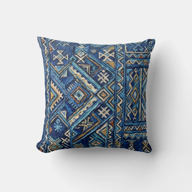 Afrikaanse Geometrische Impasto Schildering Print  Kussen (Voorkant)