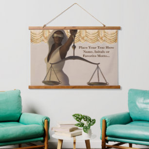 Afrikaanse gerechtigheidsgodin bord gepersonalisee hangend wandkleed