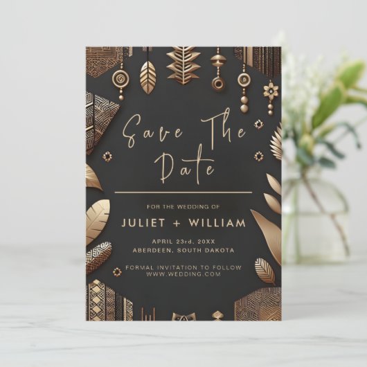 Afrikaanse Ghana Bruin Traditionele Nigeria Bruilo Save The Date (Staand voorkant)
