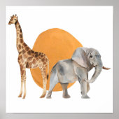 Afrikaanse Giraffe en olifant Poster (Voorkant)