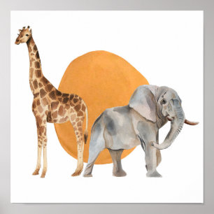 Afrikaanse Giraffe en olifant Poster