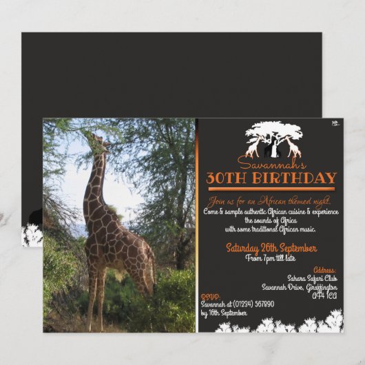 Afrikaanse Giraffe Feest Uitnodigingen (Voorkant / Achterkant)