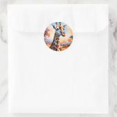 afrikaanse Giraffe Waterverf sereniteit Ronde Sticker (Tas)