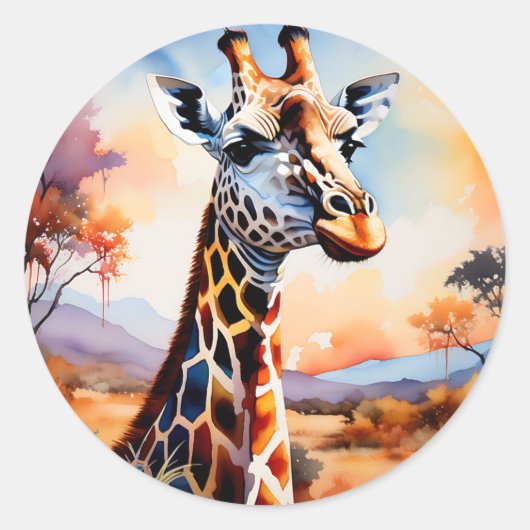 afrikaanse Giraffe Waterverf sereniteit Ronde Sticker (Voorkant)