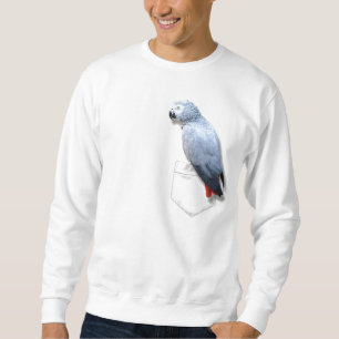 Afrikaanse grijs in je zak trui