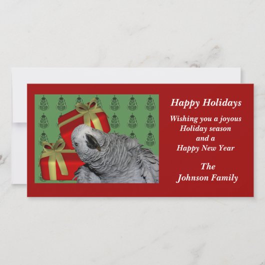 Afrikaanse Grijze Papegaai Dier Kerstmis Vakantiek Feestdagenkaart (Voorkant)