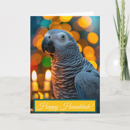 Afrikaanse Grijze Papegaai Hanukkah Kaart (Voorkant)