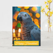 Afrikaanse Grijze Papegaai Hanukkah Kaart (Gele Bloem)