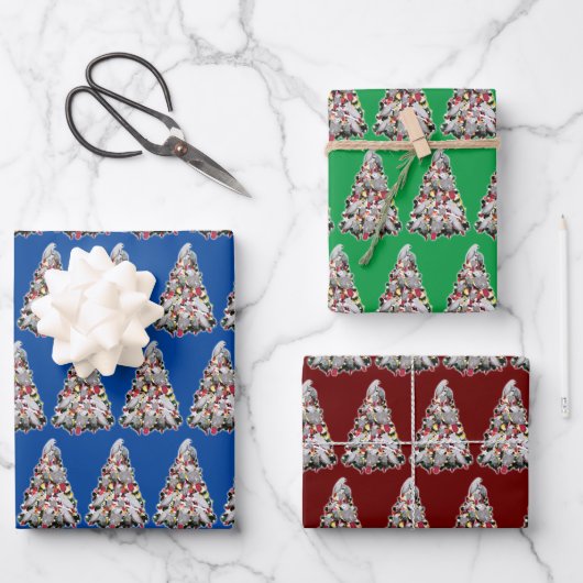 Afrikaanse Grijze Papegaai Kerstboom Inpakpapier (Voorkant)