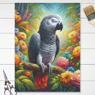 Afrikaanse Grijze Papegaai Kleurrijke Bloemen Deco Tissuepapier