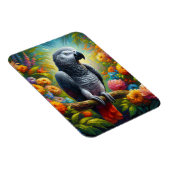 Afrikaanse Grijze Papegaai met Kleurrijke Bloemen Magneet (Rechterzijde)