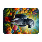 Afrikaanse Grijze Papegaai met Kleurrijke Bloemen Magneet (Horizontaal)