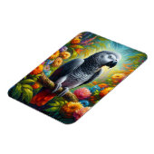 Afrikaanse Grijze Papegaai met Kleurrijke Bloemen Magneet (Linkerzijde)