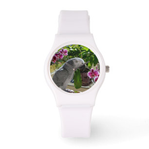 Afrikaanse grijze papegaai met orchideeën horloge