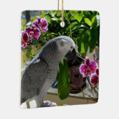 Afrikaanse grijze papegaai met orchideeën keramisch ornament (Rechts)