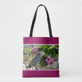 Afrikaanse grijze papegaai met orchideeën tote bag (Voorkant)