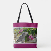 Afrikaanse grijze papegaai met orchideeën tote bag (Achterkant)