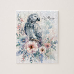 Afrikaanse Grijze Papegaai Pastel Bloemen Legpuzzel