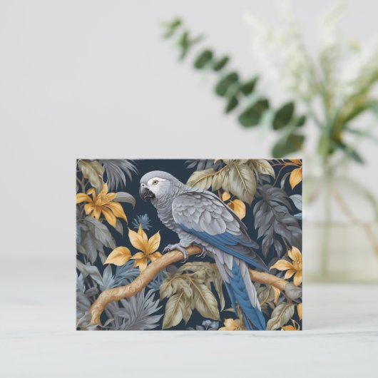 Afrikaanse grijze papegaai tropische bladeren briefkaart (Staand voorkant)
