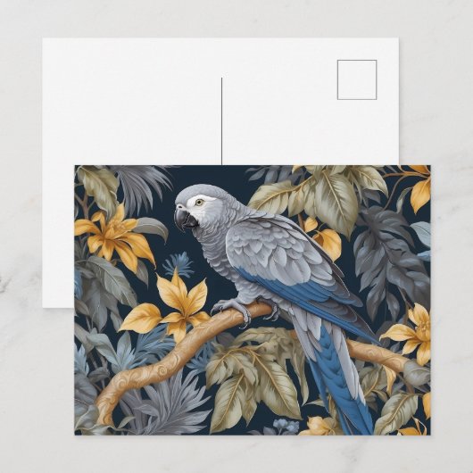 Afrikaanse grijze papegaai tropische bladeren briefkaart (Voorkant / Achterkant)