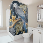 Afrikaanse grijze papegaai tropische bladeren douchegordijn (In situ)