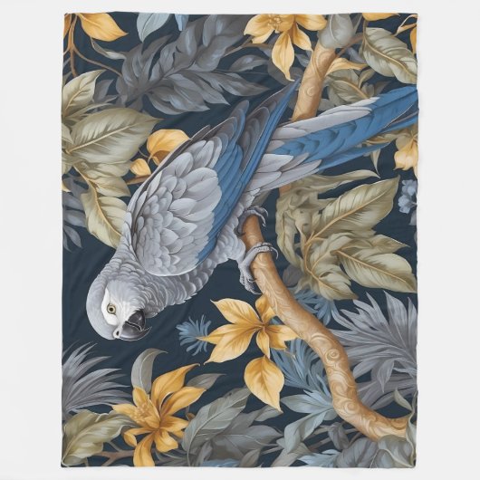 Afrikaanse grijze papegaai tropische bladeren fleece deken (Voorkant)