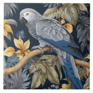 Afrikaanse grijze papegaai tropische bladeren tegeltje