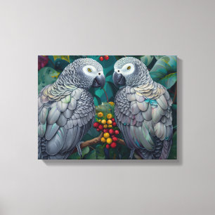 Afrikaanse Grijze Papegaaien Persimmon-Bes Duet Canvas Afdruk