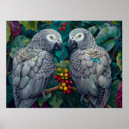 Afrikaanse Grijze Papegaaien Persimmon-Bes Duet  Poster