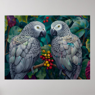 Afrikaanse Grijze Papegaaien Persimmon-Bes Duet Poster