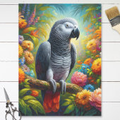 Afrikaanse Grijze Parrot Kleurrijke Bloemen Decoup Tissuepapier