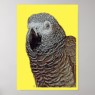 Afrikaanse Grijze Pop Art Poster (geel)