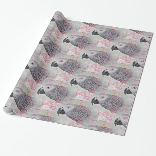 Afrikaanse grijze Puffy Hearts Cadeaupapier (Uitgerold)