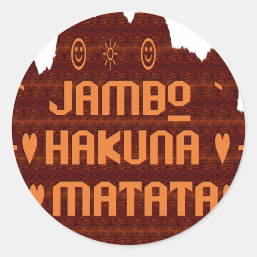 Afrikaanse Groet: Jambo Hakuna Matata Wood Design Ronde Sticker (Voorkant)