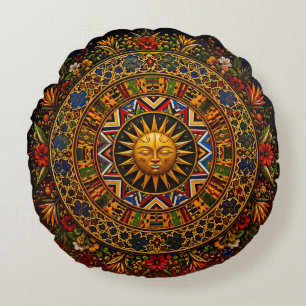 Afrikaanse Heilige Geometrie Mandala — Kente Ndebe Rond Kussen