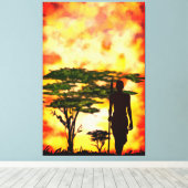 Afrikaanse jager met speer in zonsondergang Canvas