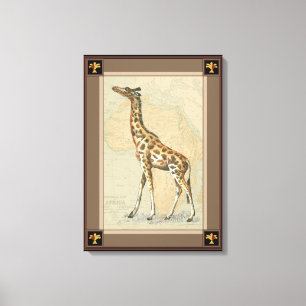 Afrikaanse kaart en een Giraffe Canvas Afdruk