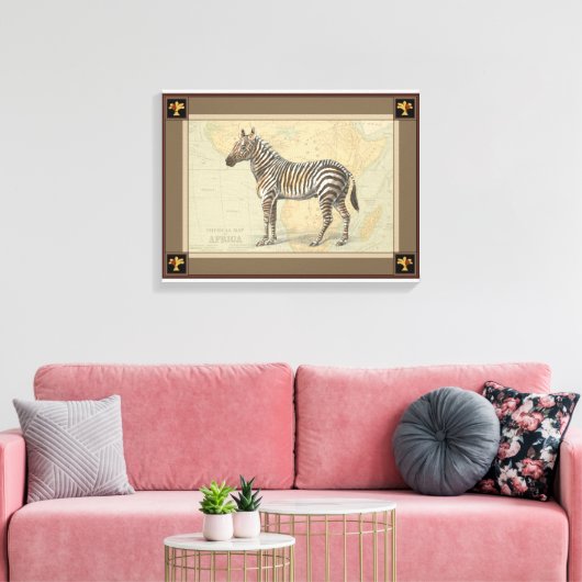 Afrikaanse kaart en een Zebra Canvas Afdruk (Insitu (Woonkamer))