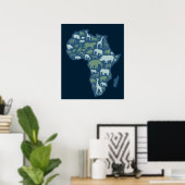 Afrikaanse kaart met het silhouet van dieren poster (Thuiskantoor)