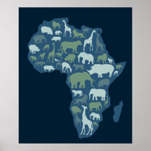 Afrikaanse kaart met het silhouet van dieren poster