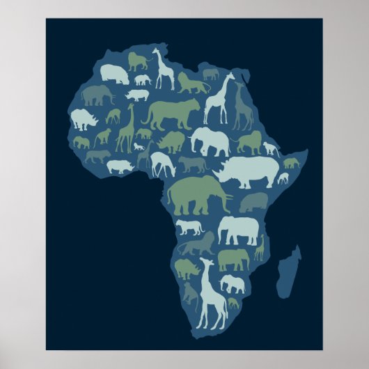 Afrikaanse kaart met het silhouet van dieren poster (Voorkant)