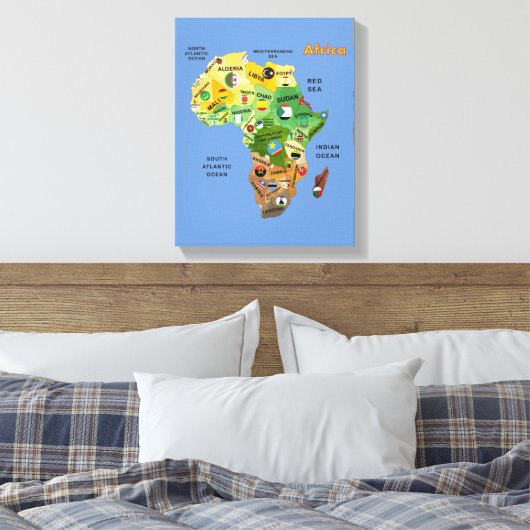 Afrikaanse kaart met uitgeruste schilderafdrukken  canvas afdruk (Insitu (Slaapkamer))