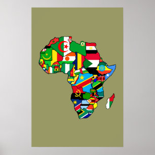Afrikaanse kaart van Afrikaanse vlaggen binnen lan Poster