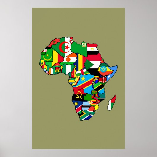 Afrikaanse kaart van Afrikaanse vlaggen binnen lan Poster (Voorkant)