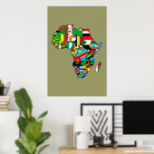 Afrikaanse kaart van Afrikaanse vlaggen binnen lan Poster (Thuiskantoor)