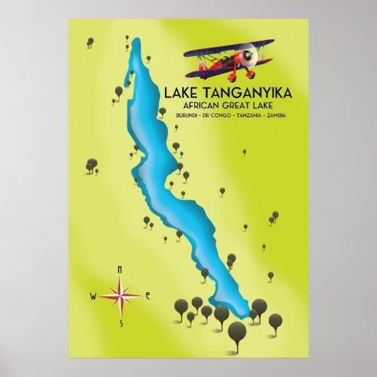Afrikaanse kaart van het meer van Tanganyika Poster (Voorkant)